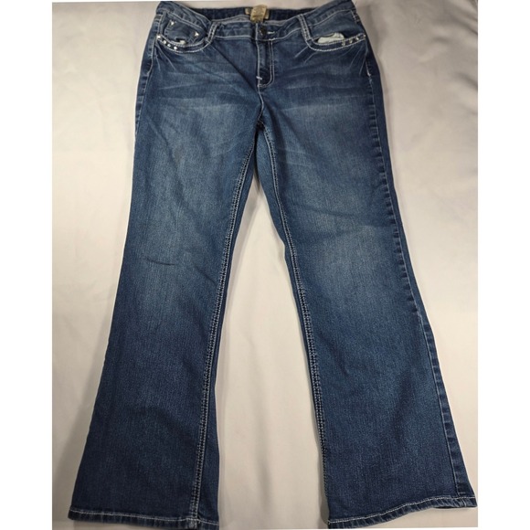 Earl Jean Jeans Womens 14SHT Embellished Pockets Bootcut Denim Rhinestone 32x29 - Picture 1 of 12